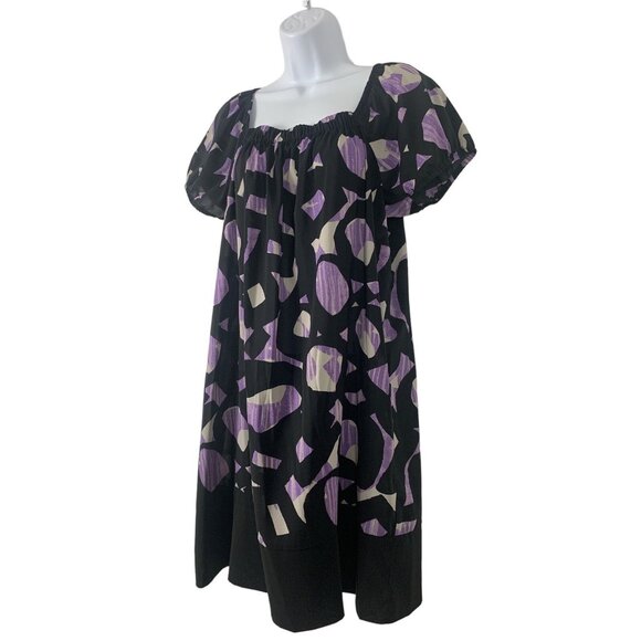 Daisy Fuentes Purple & Black Abstract Print Elastic Square Neckline Dress Large - Picture 4 of 9